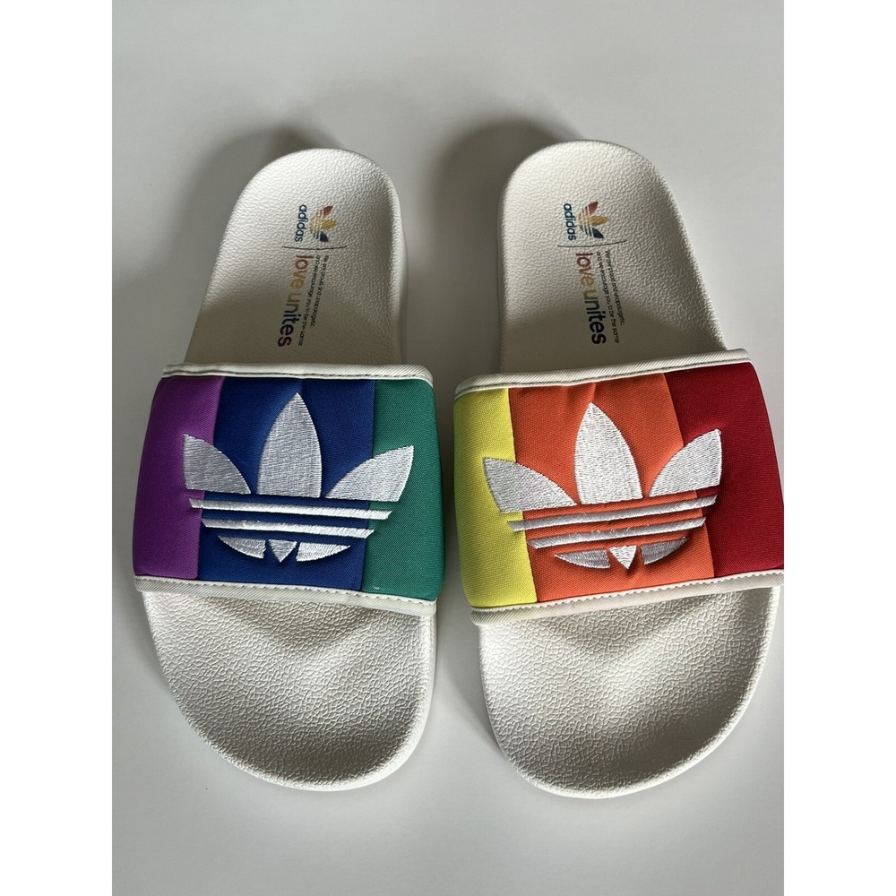 Adidas Slides Men's‎ 9 Sandals Love United Rainbow Pride Slip On